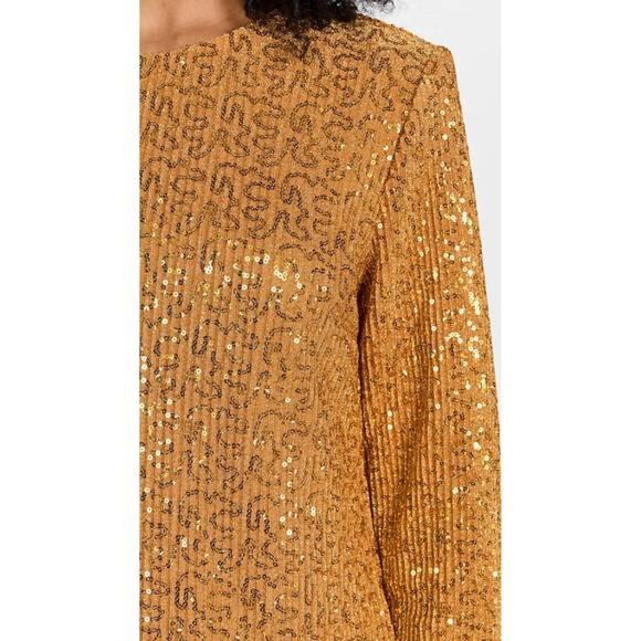 NWOT STINE GOYA Odis Gold Sequined Designer Plissé-Knitted Mini Dress SZ XS & S - Picture 5 of 16